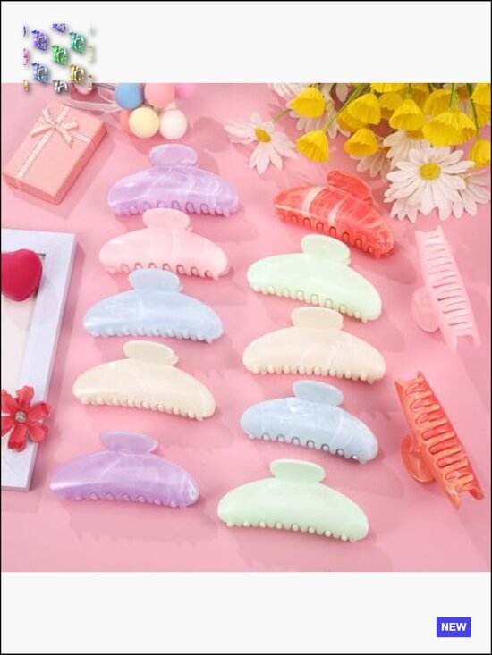 12 Pack Large Acrylic Hair Claw Clips Non-Slip Hold for Thick or Thin Hair